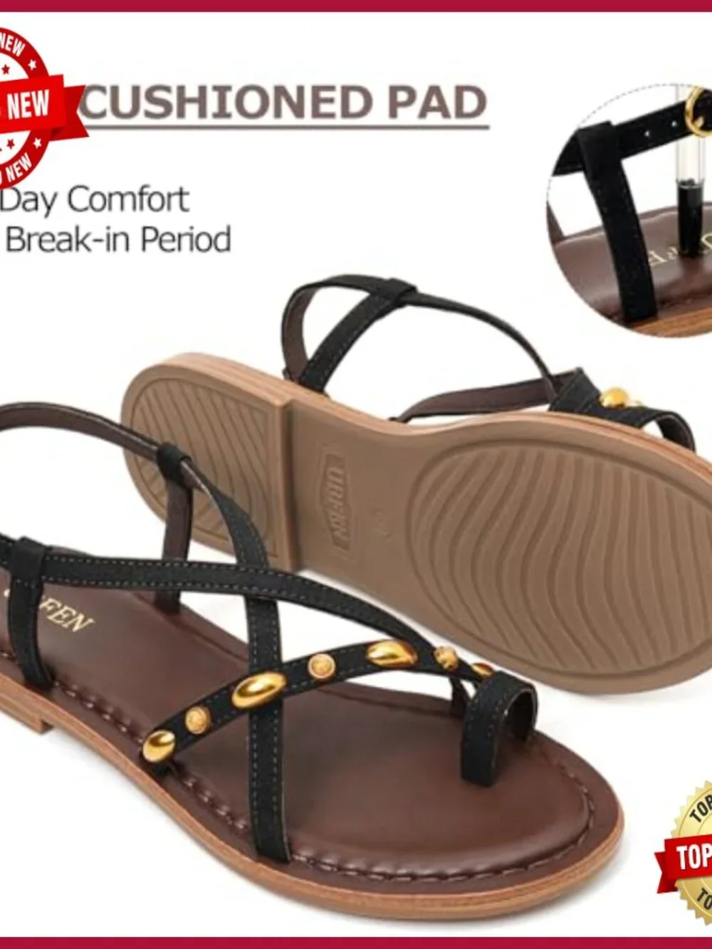 Women's Flat Fisherman Sandals with Toe Ring Adjustable Ankle Buckle